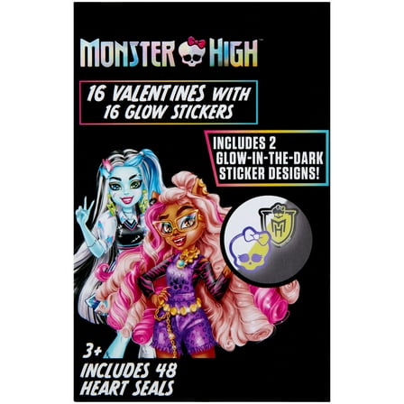 Monster High Valentine Exchange Cards with Bonus Stickers, Paper, Multi-Colored, Classroom, 16 Count