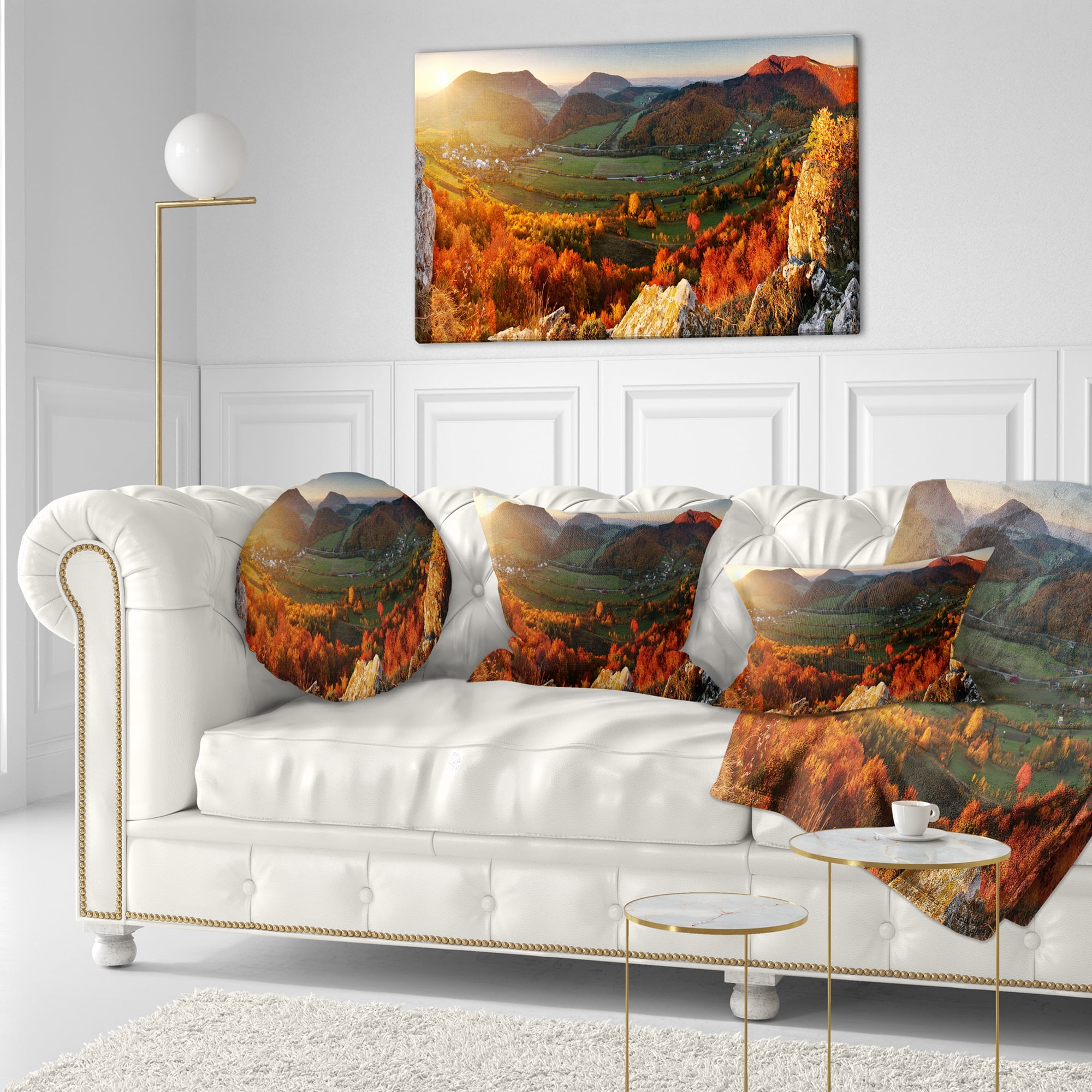 Designart Autumn Mountains Panorama - Photography Throw Pillow - 12x20