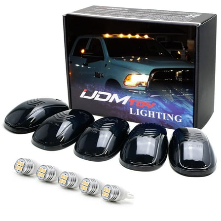 Smoked Lens Amber LED Cab Roof Running Lamps For Chevrolet Dodge GMC Ford RAM Nissan Toyota Trucks, 5-Piece Roof Running Light Set