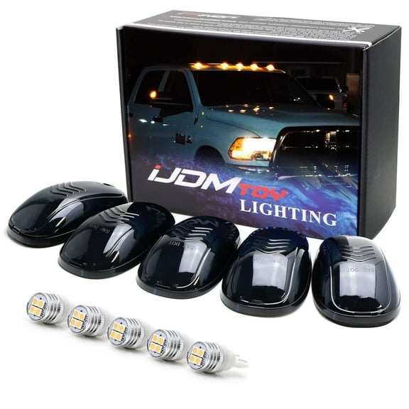 Smoked Lens Amber LED Cab Roof Running Lamps For Chevrolet Dodge GMC Ford RAM Nissan Toyota Trucks, 5-Piece Roof Running Light Set