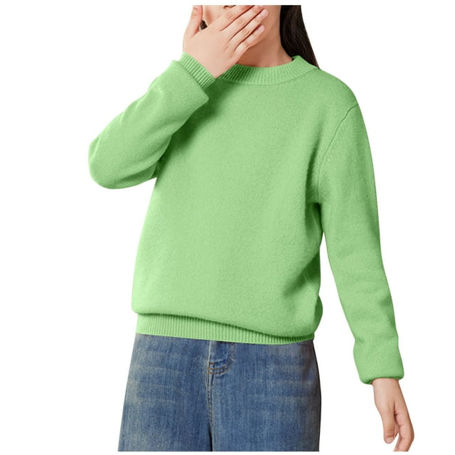 lcziwo Tricot pour Enfants Garçons Filles Col Rond Manches Longues Chandail-Over Automne Sortie, Vert, 2-3 Ans