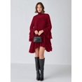 thumbnail image 4 of Burgundy Flare Sleeve Ruffle Hem Mini Dress with Tie Neck, 4 of 30