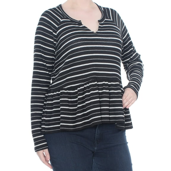 William Rast Womens Striped Slit Neck Peplum Top