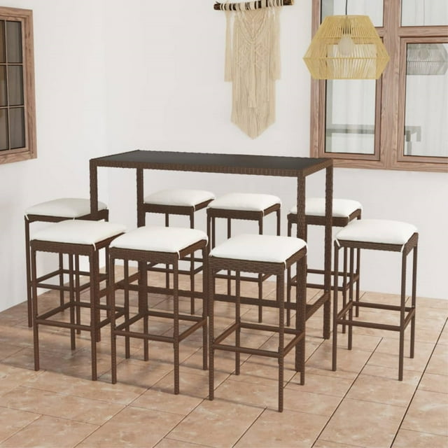 vidaXL Ensemble de Bar de Jardin 9 Pcs avec Coussins en Rotin Poly Brun