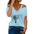 thumbnail image 1 of Gibobby Camiseta Powerblend con Cuello en V Camiseta suelta informal con cuello en V para mujer, blusa manga corta con estampado(Azul claro,M), 1 of 5