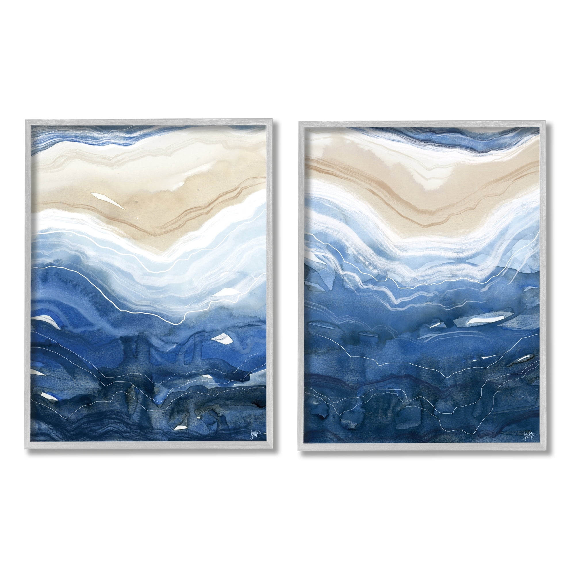 Stupell Indtries Abstract Ocean Geode Landscape By Blue Beige Lines,24 x 30,Design by Jackie Quigley
