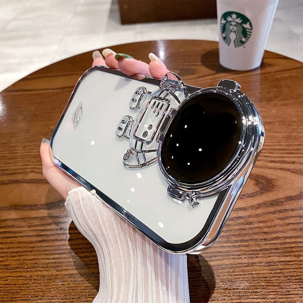 Funda de teléfono con soporte de cámara de astronauta brillante para iPhone 14, 13, 12, 11 Pro Max, XR, 14 Plus, soporte de lente Invisible, cubierta suave chapada Fivean unisex