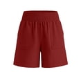 thumbnail image 4 of ClodeEU Women's Linen High Waist Elastic Waist Shorts, Casual Summer Short with Pockets for Vacation Wine,Women's Plus M, 4 of 6