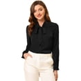 thumbnail image 1 of Blusa elegante Allegra K con cuello de pajarita de gasa manga larga Negro XS, 1 of 4
