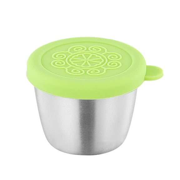 Green Stainless Steel Dipping Cup With Lid, 304 Food-Grade Sauce Container For Outdoor And Kitchen Use, Portable Condiment Jar For Dipping And Serving, 36G Mini Bowl