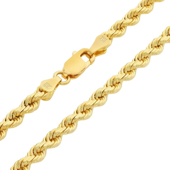 Nuragold 10K Real Yellow Gold 3mm Solid Rope Chain Diamond Cut Necklace (16"-30") Italian Jewelry for Men & Women