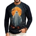 thumbnail image 2 of GrmtClth Mens Shirts Halloween Crew Neck Long Sleeve Raglan Pumpkin Ghost Witch Creepy Night Print Casual Fall Tops Saffron L, 2 of 5