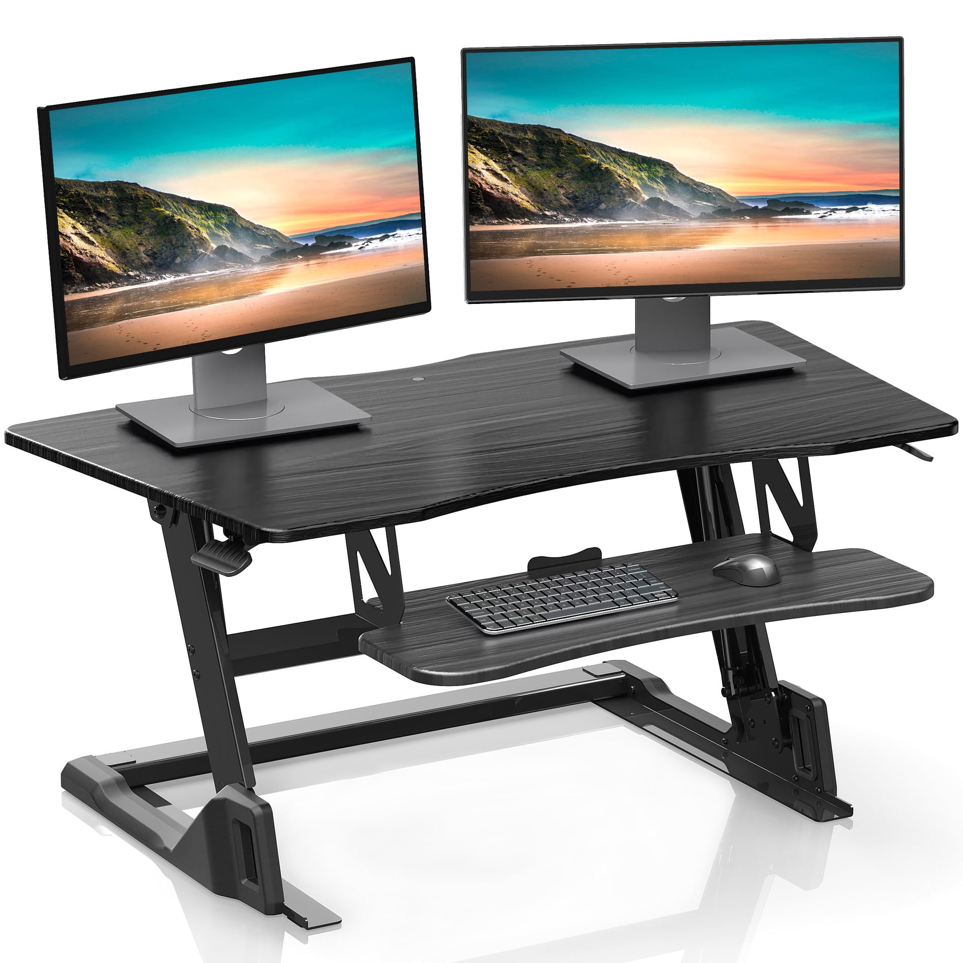 32 Inch Legend Vansen Adjustable Height Standing Desk Converter Wide Laptop Riser or Dual Monitor Workstation Black