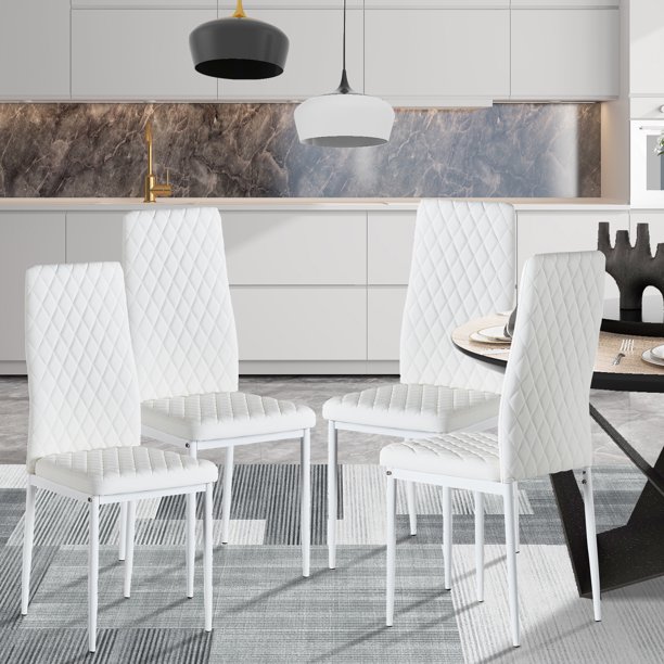 uhomepro Dining Chairs Set of 4 White PU Leather Dining Room Chairs