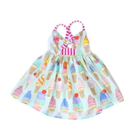 

Binpure Baby Girls Sleeveless Dress Ice Cream Print Bowknot Halter Sundress