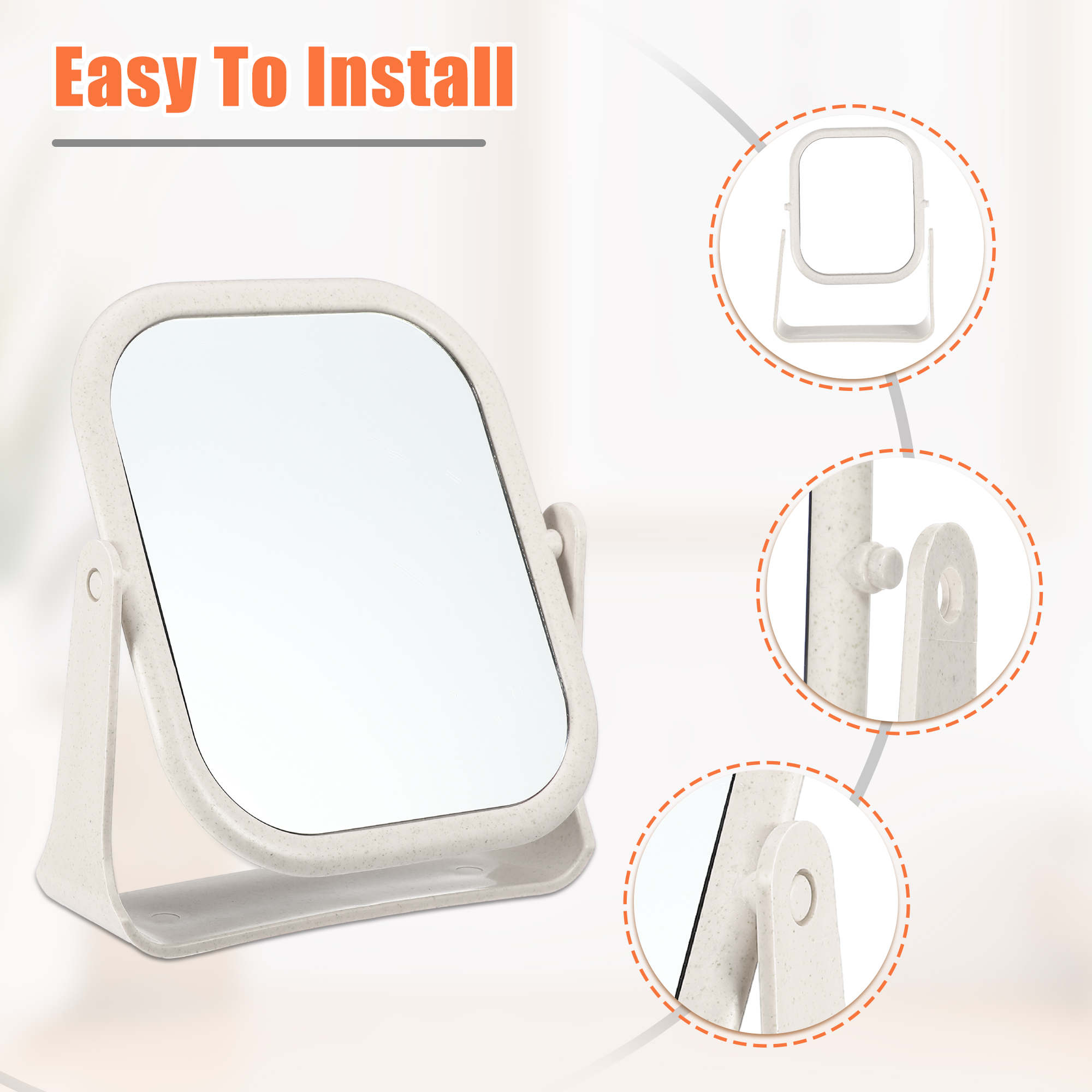 Unique Bargains Plastic Makeup Mirror Double Sided 360 Rotating Beige