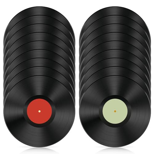 Leptetek Lote de 18 discos de vinilo reales para manualidades y decoración, discos de vinilo de 12 pulgadas con tema de música rock & roll de los años 70, 80 y 90