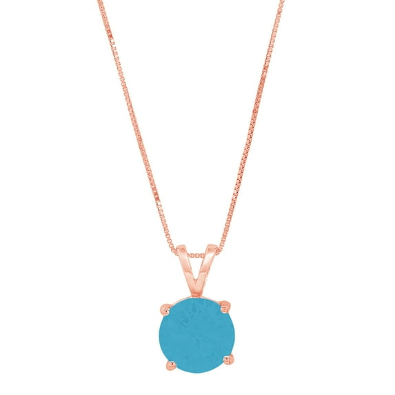 3.0 ct Brilliant Round Cut Solitaire Simulated Turquoise 14k Rose Gold Pendant with 18" Chain