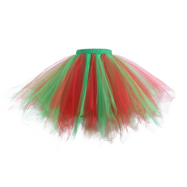 Aocisk Jupe Tutu de Fête de Noël pour Femmes avec Design Patchwork, Style Ballet, Filet Superposé pour Tenue Festive, Vert TG