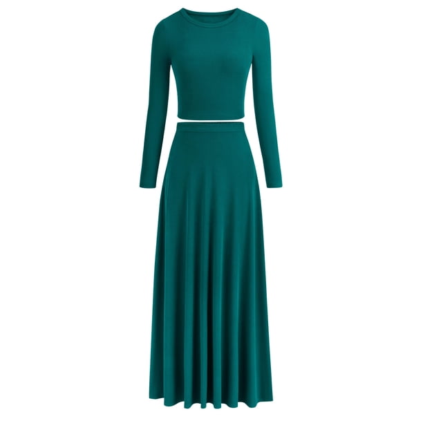 Vestido PRETTYGARDEN Conjunto de Top Corto de Punto Acanalado y Falda Maxi para Mujer XL