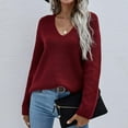 thumbnail image 5 of Hinvhai Women's Fashion Long Sleeves V Neck Loose Pullover Tops Blouse Knitted Sweater On Seasonal Wine 10(XL), 5 of 5
