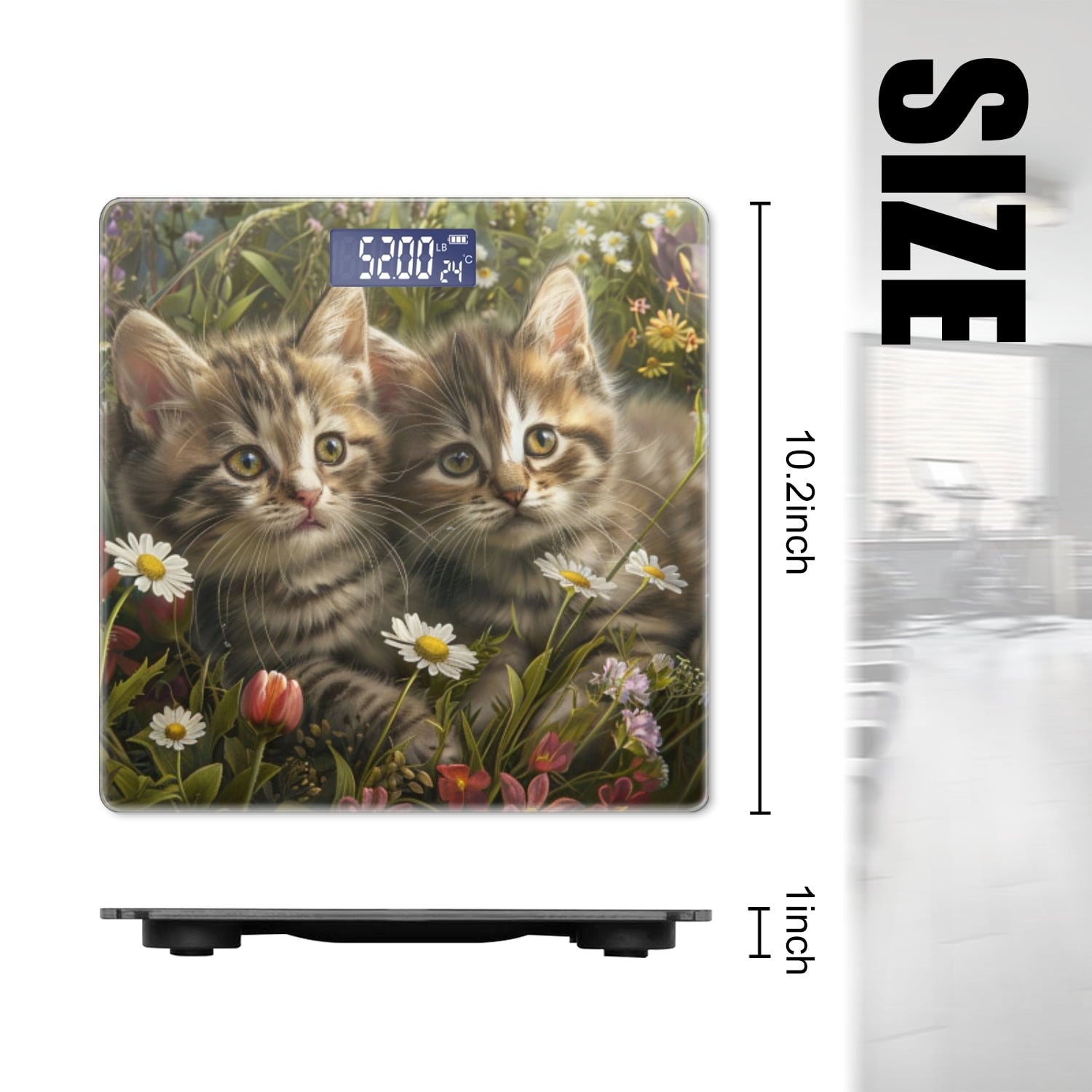 Bathroom Scale, Highly Accurate Digital Body Scale,Precisely Measures Weight up to 400 lbs-Adorable Kittens Sitting In The Middle Of Wildflowers And Daisies