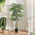 thumbnail image 3 of Outsunny 5FT Artificial Bamboo Tree Set of 2 in Pot with 1095 Leaves, Green, 3 of 10