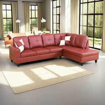 Hommoo Semi PU Leather Sectional Sofa Couch Living Room Furniture Sets, Modern L Shaped Sectional Sofa Set, Red(No Ottoman)