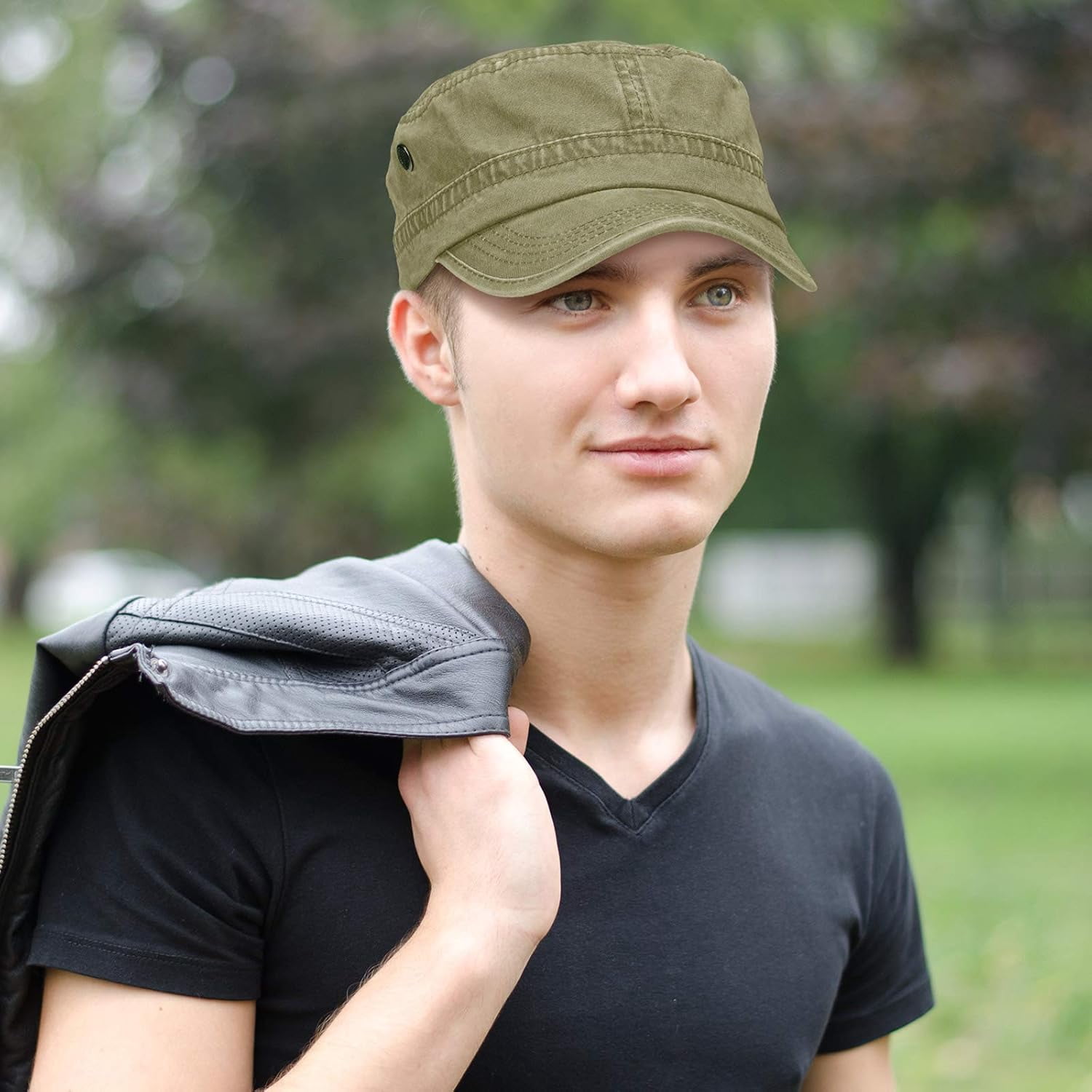 DOVACKA 3 Pieces Cadet Army Cotton Caps Washed Military for Flat Top Caps Adjustable Military Style Hat Unisex