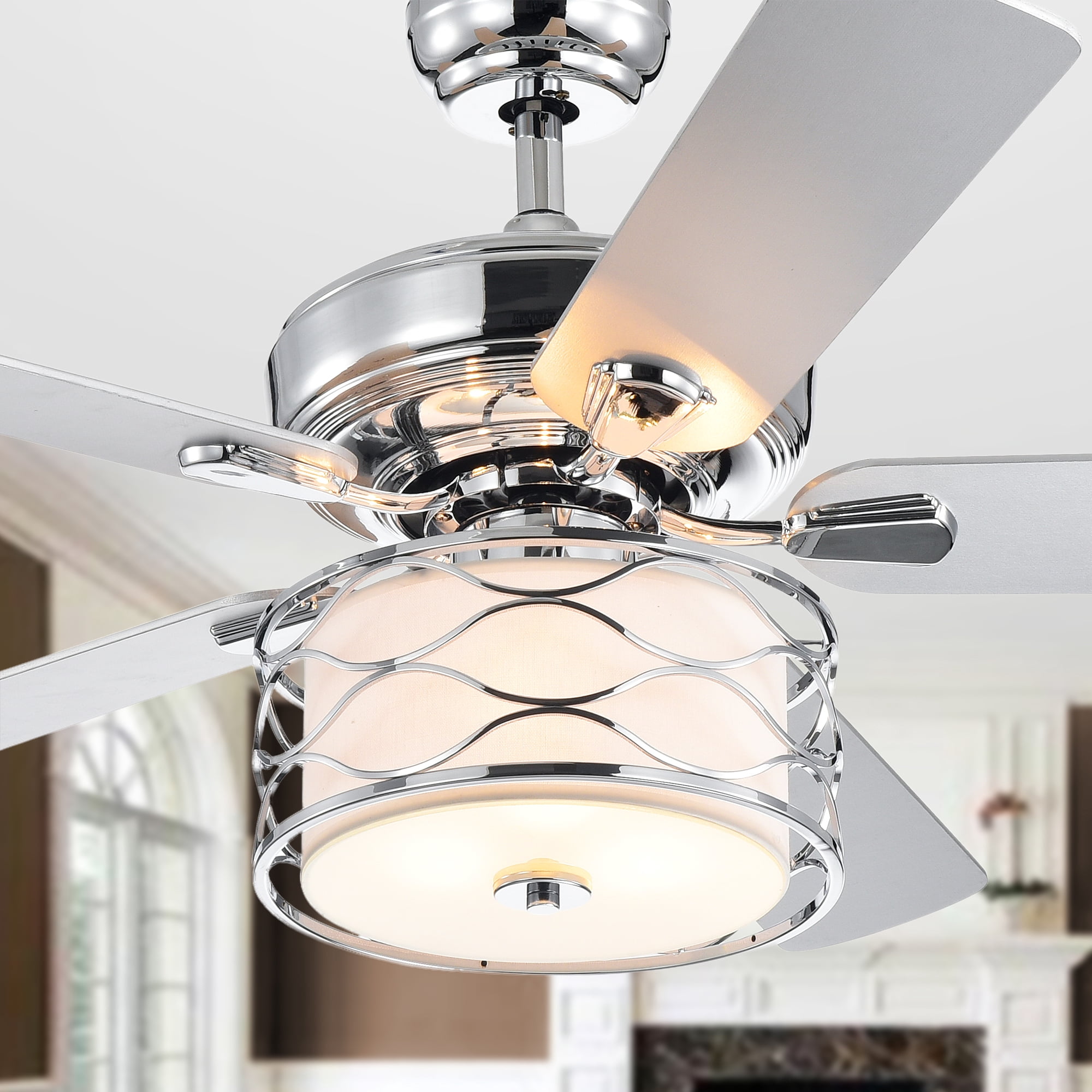 Warehouse of Tiffany Moira 52" Chrome formal E12 Standard Indoor Lighted Ceiling Fan