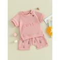 thumbnail image 2 of Bagilaanoe 2pcs Toddler Baby Boy Girl Shorts Set Short Sleeve Letter Print T Shirt Tops + Shorts 6M 12M 18M 24M 3T Kids Casual Summer Clothes, 2 of 8