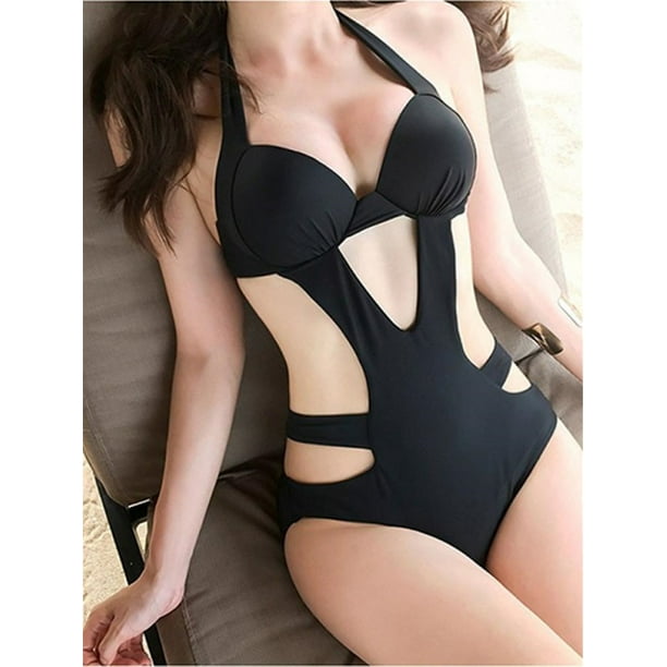 Topwoner Topwoner Women Sexy One Piece Swimsuits Lace Up Cutout Ties Swimwear Beachwear Halter Thong Bikini Bathing Suits Walmart Com Walmart Com