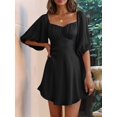 thumbnail image 4 of Womens Summer Dresses Square Neck Tie Back Lantern Sleeve Ruffle A-Line Casual Dress Black L, 4 of 9