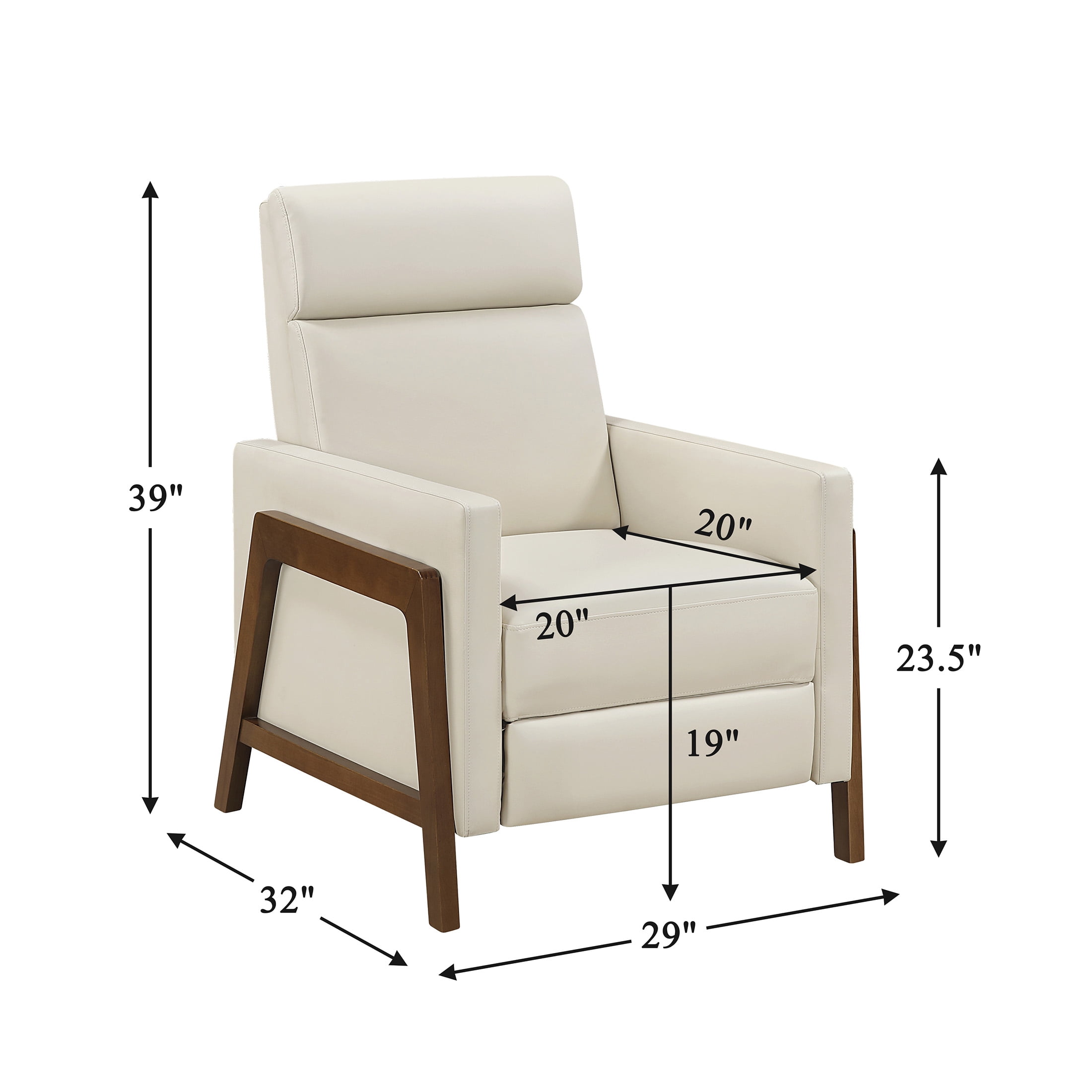 OakvillePark Velora Faux Leather Push Back Manual Reclining Chair, Light Beige