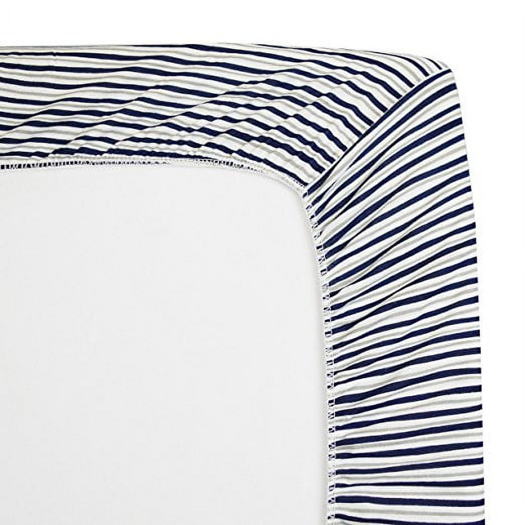American Baby Company 100% Natural Cotton Fitted Pack and Play Sheet 39" x 27"- Soft & Breathable Pack N Play Sheet for Playpen, Playard & Mini Crib Mattress, Navy/Grey Funny Stripes, for Boys & Girl