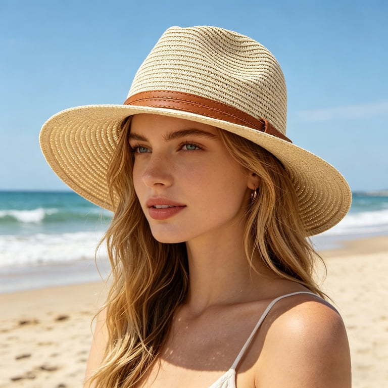 mdesiwst Summer Straw Hat Foldable Wide Brim Sun Hat with  display picture 3