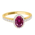 thumbnail image 2 of Mauli Jewels Rings for Women 0.70 Carat Diamond And Oval Shaped Created Ruby Ring 4-prong 10K Yellow Gold, 2 of 7
