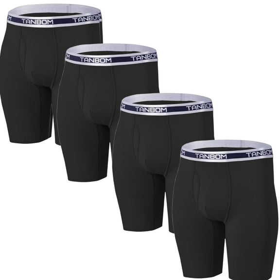TANBOM Men's Long-Leg Open Front Bamboo Viscose Boxer Briefs Breathable Comfortable Black M