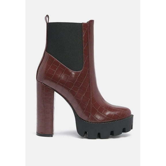 Beatriz Croc Print Block Heel Ankle Boots