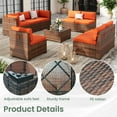thumbnail image 5 of Poteban 9 Pieces Outdoor Sectional Sofa Set , PE Wicker Rattan Slanted Back Outdoor Conversation with Cushions and Glass Coffee Table for Backyard Garden, Orange, 5 of 11