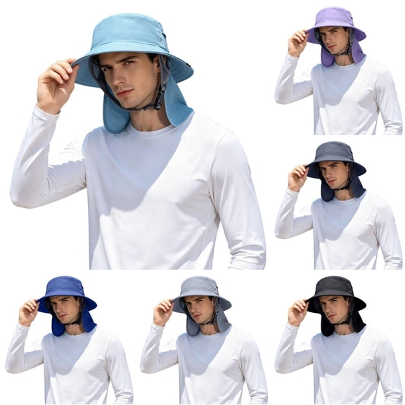 XIAOCHA Mens Solid Boonie Hat Neck‑Flap Bucket Hat Hiking Headwear,BU2