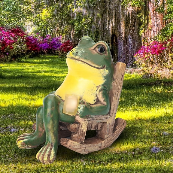 Lingsida Miniature Frog Garden Statue, Solar Frog Garden Outdoor Figurine Lights, Fairy Garden Decorations for Patio Yard Lawn Ornament