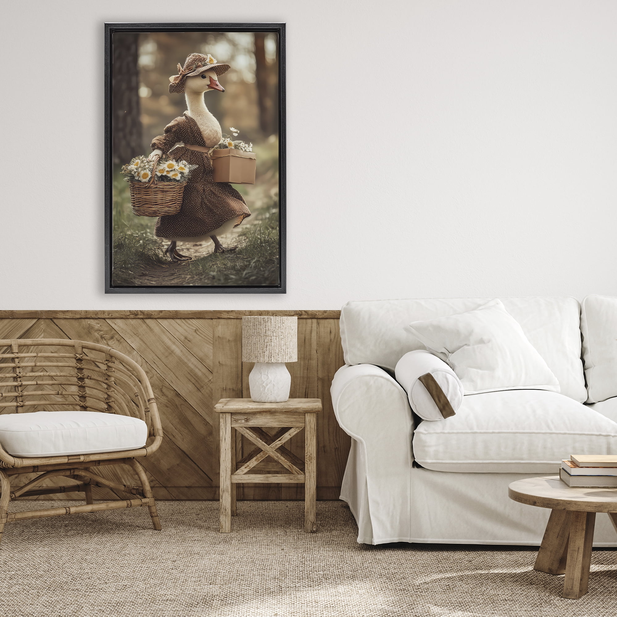 Stupell Industries Mother Goose with Flowers Black Framed Floater Canvas Wall Art, design by The Wands Want