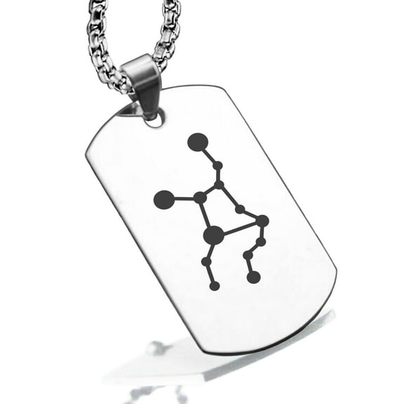 Stainless Steel Virgo (Maiden) Astrology Constellation Dog Tag Pendant Necklace