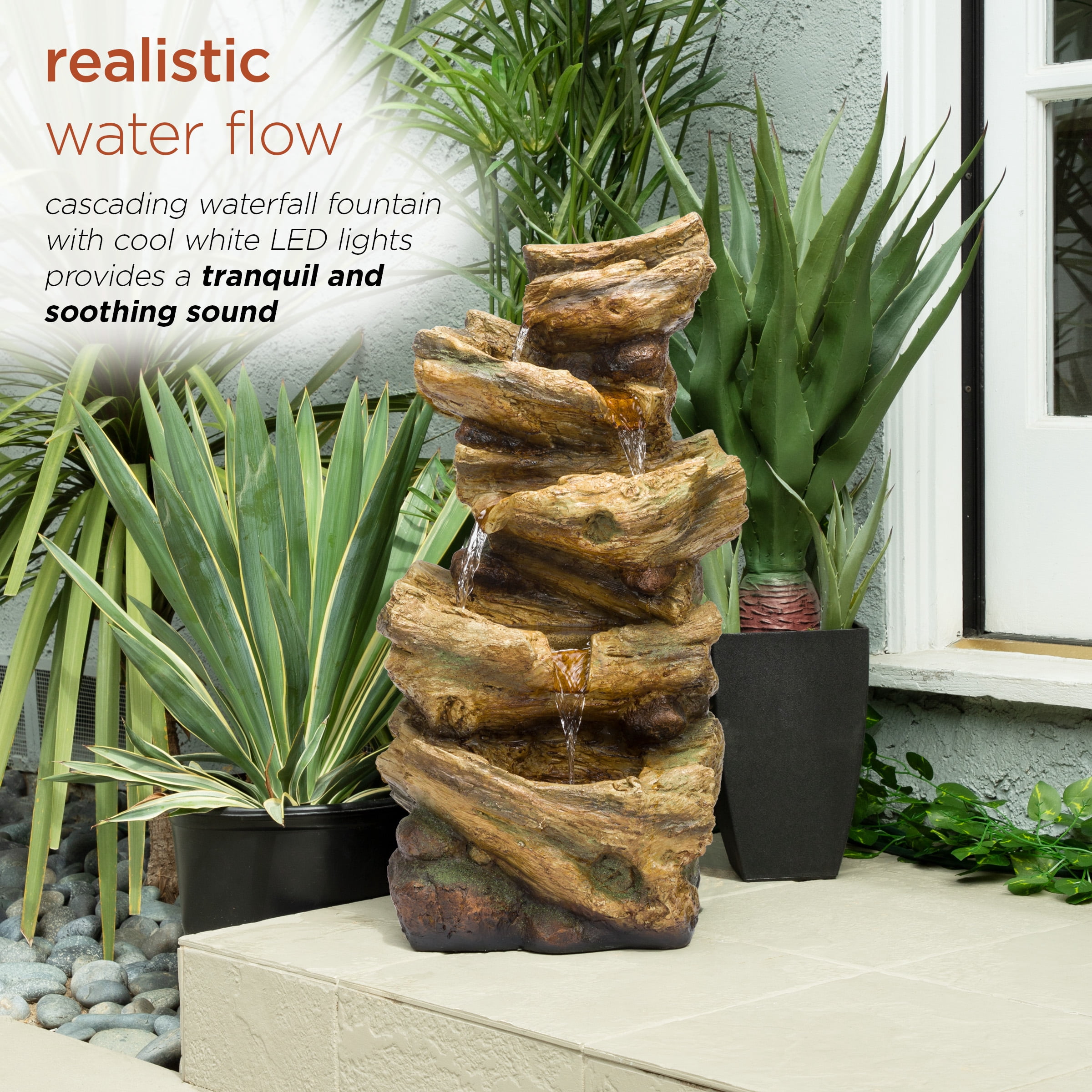 Alpine Corporation 24 inch Indoor and Outdoor 4-Tier Tree Trunk Log Fountain