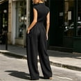 thumbnail image 7 of Women's Sleeveless Jumpsuit, Turndown Collar V-Neck With Pockets, Fashion One-Piece Pants For Office & Casual Outings Black S, 7 of 7