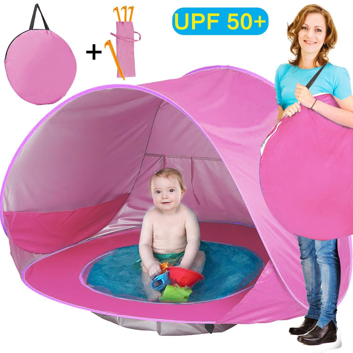 Baby Beach Tent 50+ UPF UV Protection & Waterproof 300MM Pop Up Portable Sun Shelter with Pool Summer Outdoor Baby Tent for Aged 0-4 Infant Toddler Kids Parks Beach Shade