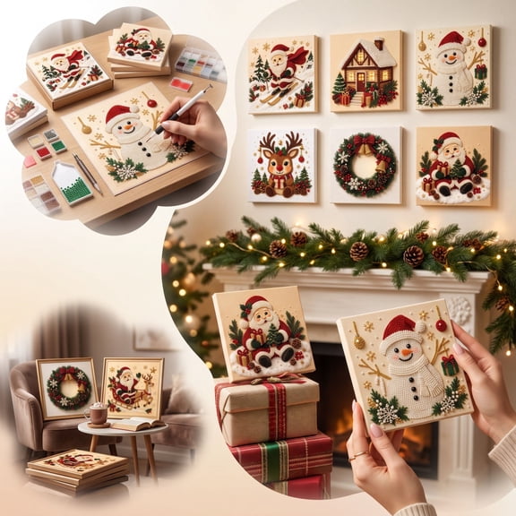 Christmas Diamond Art Painting Kit for Beginners, DIY Pearl Art Set with Frame 9 Classic Holiday Designs for Wall Decor Home Holiday Gift by OVFUIZ