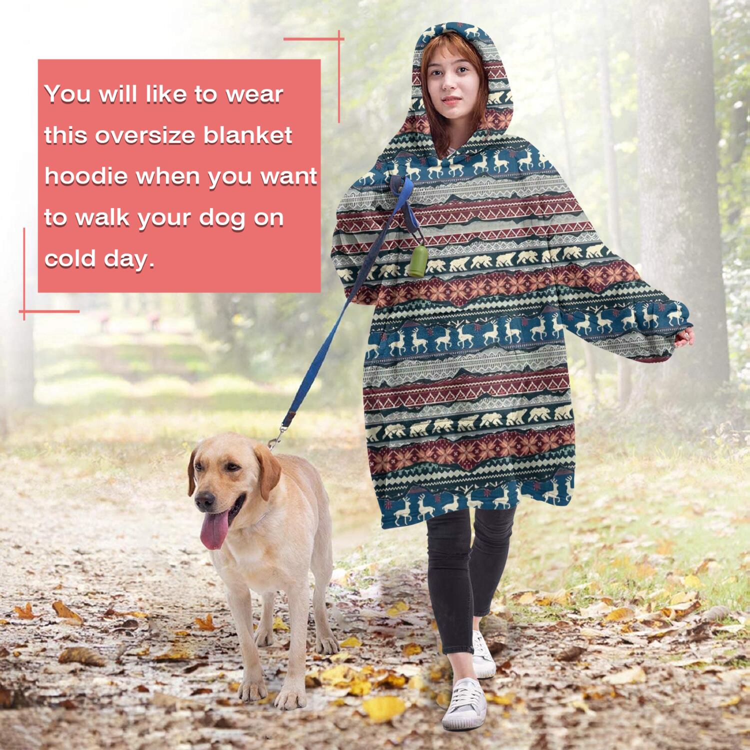 Wearable Oversized Blanket,Multicolor Christmas Reindeer Pattern Wearable Blanket Hoodie for Adults,Cozy Hooded Blankets with Super Pockets,Super Warm Fuzzy Pullover for Women & Men