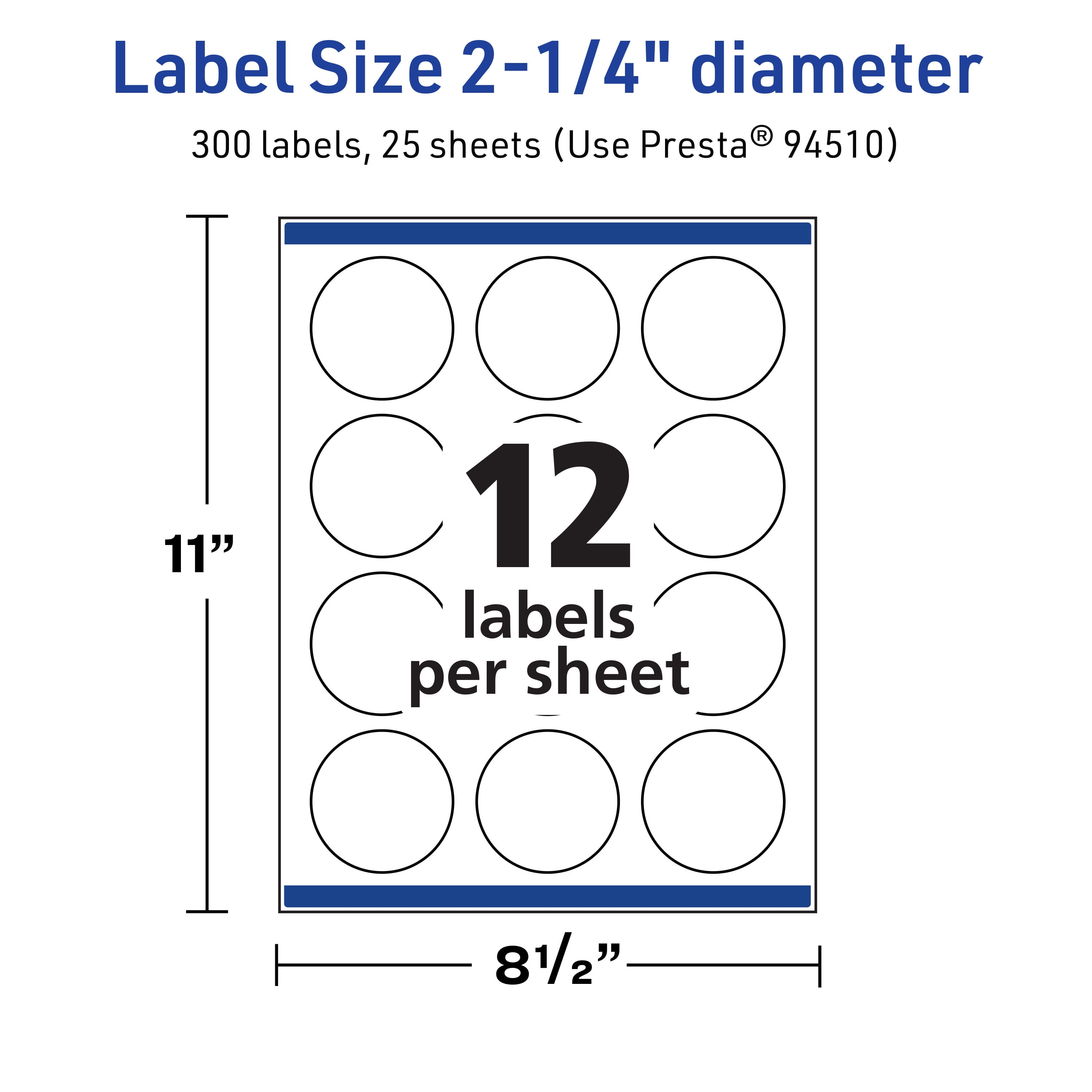 Avery TrueBlock Round Labels, 2.25" Diameter, 300ct